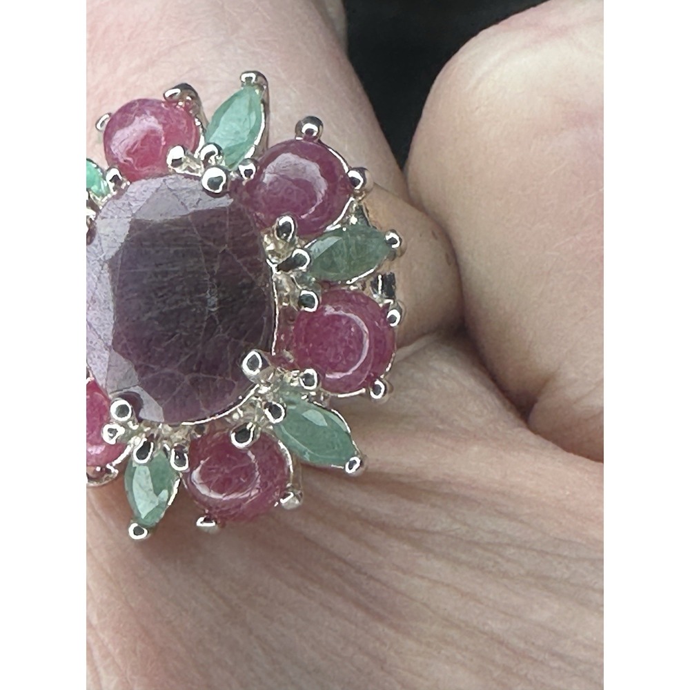 925 Sterling Silver Ring Ruby Emerald Natural Gem… - image 3